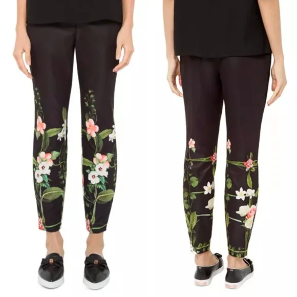 Ted Baker Hadas Secret Trellis Pants Women's Black Floral Satin - Picture 2 of 11